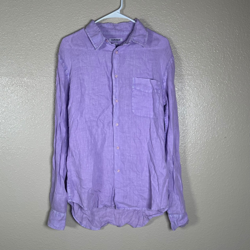 Europann 100% Linen Lavender Purple Button Down Long Sleeve Shirt Women Large